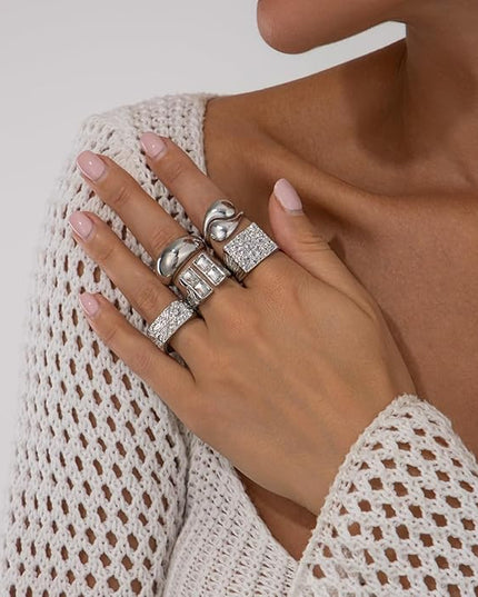 Rings for Women Adjustable Chunky Rings Set Vintage Wide Colorful Flower Stackable Ring for Women Thick Statement Ring Chunky Jewlery