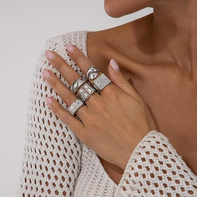 Rings for Women Adjustable Chunky Rings Set Vintage Wide Colorful Flower Stackable Ring for Women Thick Statement Ring Chunky Jewlery