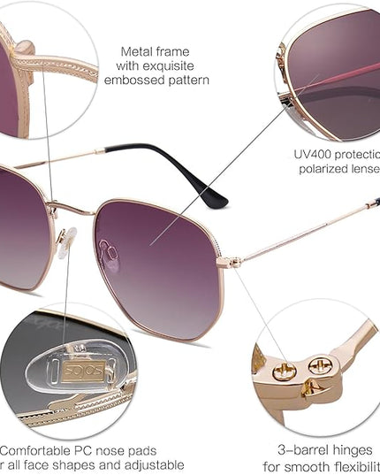 SOJOS Square Polarized Sunglasses for Women Men Small Hexagonal Polygon Shades SJ1072