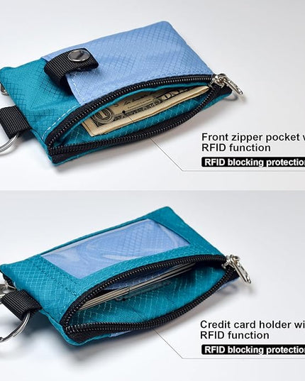 Minimalist RFID Blocking Small Wallet with ID Window,WaterResistant Zip Id Case Wallet with Lanyard Keychain for Cards,Cash,Travel,Women,Men