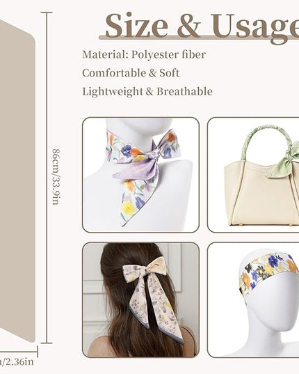 4 Pack Purse Scarf Handbags Skinny Twill Hair Scarves Narrow Neck Scarf Band Women Fashion Accessories Bag Charms