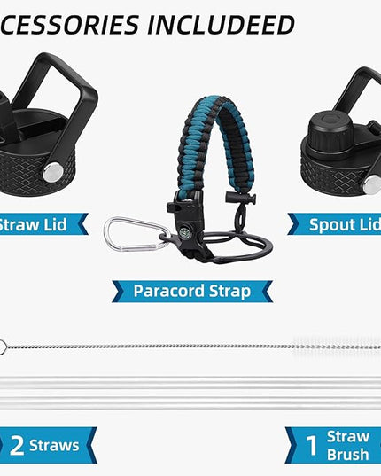 BJPKPK Insulated Water Bottles with Straw Lid, 35oz Metal Water Bottle with 2 lids & Paracord Strap, Double Wall Stainless Steel Vacuum Tumblers, Cups, Mugs, Thermo for Hot& Cold Drinks, Navy Blue