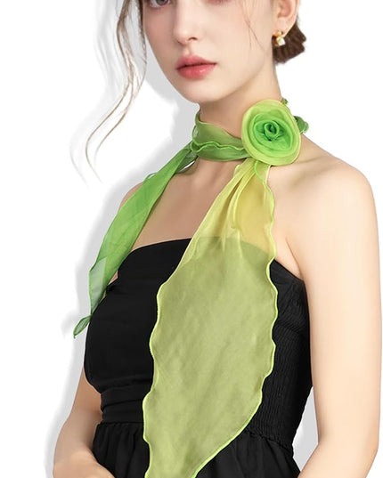 Chiffon Scarf for Women, Removable Flower Neck Scarf Light Soft Fashion Rose Scarves Versatile Headband or Hair Band