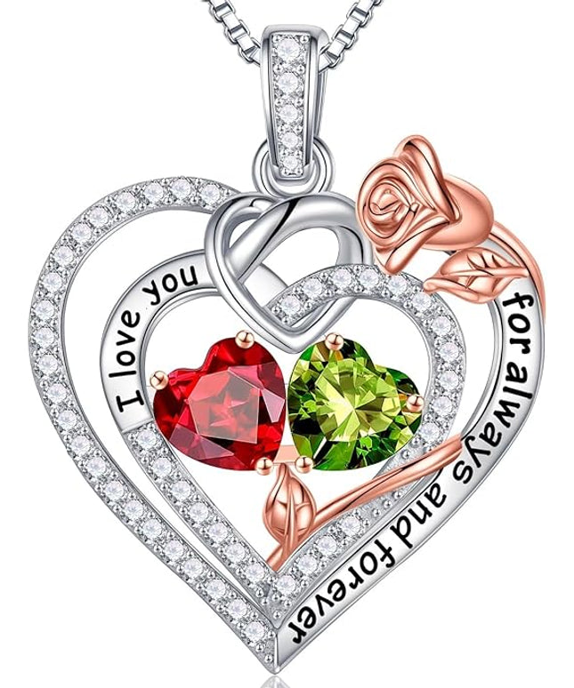 Iefil Christmas Gifts for Wife Women - 925 Sterling Silver Double Birthstone Necklace, Anniversary Birthday Gifts for Women, Jewelry Gift for Wife Girlfriend Mom Her