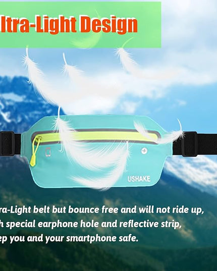 USHAKE Slim Running Belt, Ultra Light Bounce Free Waist Pouch Fitness Workout Belt Sport Waist Pack Exercise Waist Bag for Apple iPhone Samsung in Running Gym Marathon Cycling