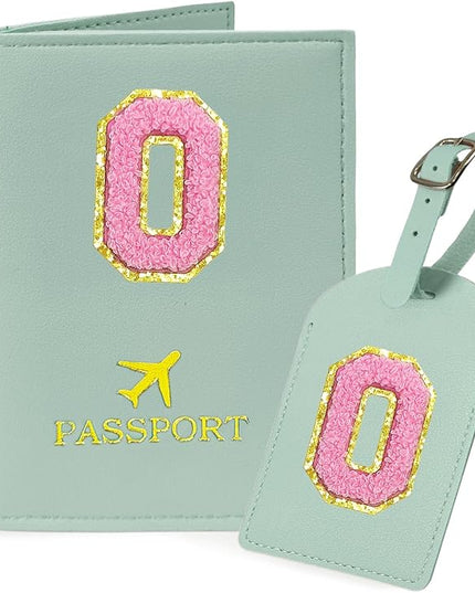 COSHAYSOO Women Teen Girls Initial Passport Cover Luggage Tag Set Letter Passport Holder Airplane Cruise Travel Essentials Vacation Traveling Accessories Personalized Teal O