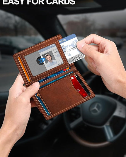 ZALVEX Wallet for Men Slim Leather Wallets for 12-15 Cards, Minimalist Thin RFID Blocking Card Holder with Money Clip & ID Window, Small Bifold Front Pocket Wallet, Gifts for Men