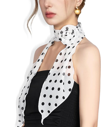 Chiffon Scarf for Women, Removable Flower Neck Scarf Light Soft Fashion Rose Scarves Versatile Headband or Hair Band
