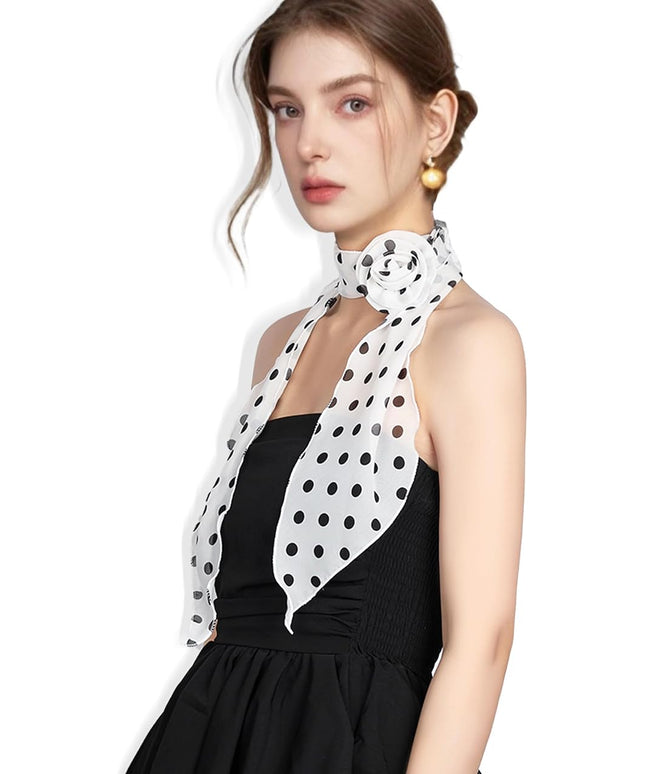 Chiffon Scarf for Women, Removable Flower Neck Scarf Light Soft Fashion Rose Scarves Versatile Headband or Hair Band