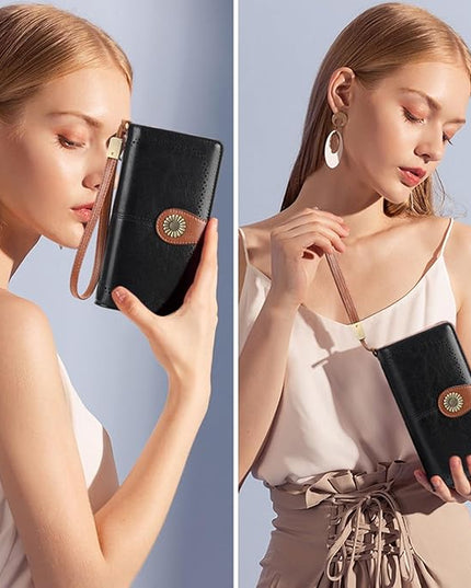 SENDEFN Wallets for Women Leather Credit Card Holder with RFID Blocking Large Capacity Wristlet | with RFID Blocking, Large Capacity, Wristlet, with RFID Blocking, Large Capacity, Wristlet