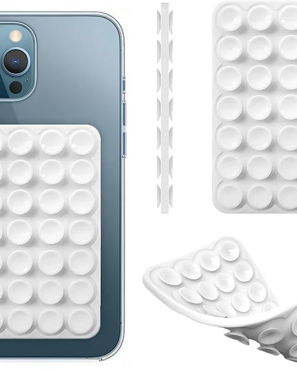 Silicone Double-Sided Suction Cup Phone Case Detachable Mount, Fidget Sticky Phone Grip Hands-Free Phone Accessories for Selfies & Videos, Trending TikTok items for iphone & Android(3.74"x2.2", White)