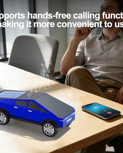 Solar-Powered car-Shaped Bluetooth Speaker, Portable Wireless Stereo, high-Definition Sound Quality, TWS Dual-Ear Pairing, Truck-Shaped Speaker, Suitable for Home, Office and Gift (Blue)