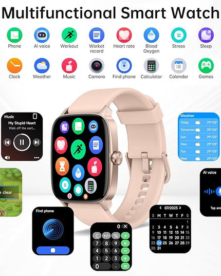 Smart Watches for Women Men with Bluetooth Call & AI Voice, 1.85" HD Fitness Tracker with Heart Rate SpO2 Sleep Monitor, 100+ Sports Modes,Mini Games, IP68 Waterproof Smartwatch for Android iOS Phones