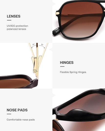 SOJOS Sunglasses for Women & Men, Square, Retro, Polarized Lens, Trendy Aviator, 90s Shades