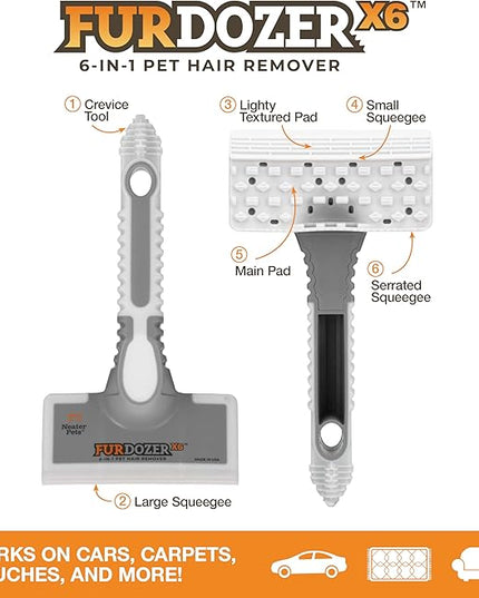 FurDozer Pet Hair Remover & Auto Detailing Tools - Cat & Dog Hair Remover for Carpets, Car Interiors, Couches, Bedding, & Pet Furniture (Gray, (3 Pack) - X6, X3 PRO, X3 MINI)