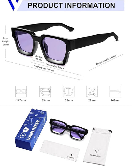 VANLINKER Thick Square Sunglasses for Men Women Retro Chunky Rectangle Shades UV400 Protection VL9731