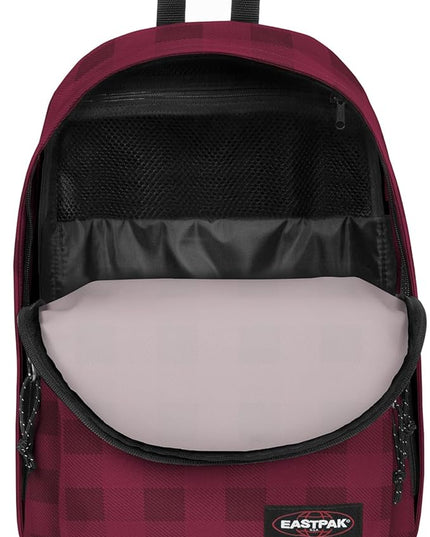 EASTPAK Out Of Office – 31L Backpack with Dual Compartments, 16” Laptop Sleeve, Security Pocket, Bottle Holder & Air Mesh Straps, Checker Wine Burgundy