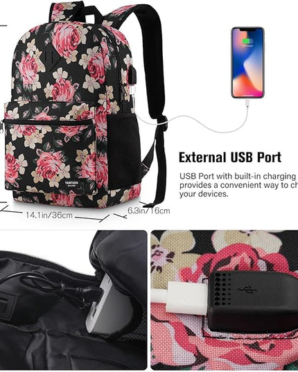 School Backpack,Classic Bookbag Women and Teen Girl Schoolbag with USB Port for High School College Office Work Travel