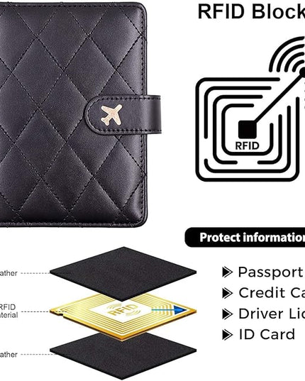 Melsbrinna Rfid Passport Holder for Travel women/Men, Cute Passport Wallet Rfid Blocking Card Slots, Rfid Passport Cover/CaseTravel Wallet, Passport Book Holder (1, LG BLACK)