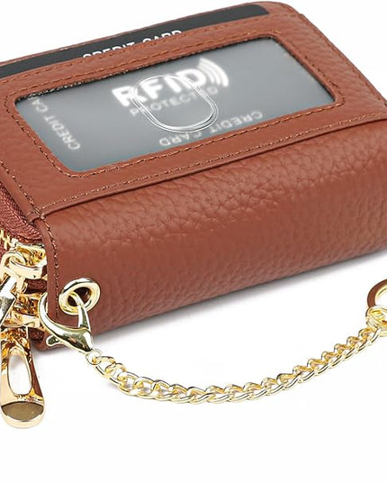 imeetu RFID Credit Card Holder, Small Leather Zipper Card Case Wallet for Women