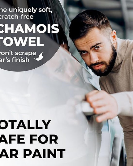 Premium XL Shammy Towel for Car - (34”x25”) - Super Absorbent Chamois Cloth - Spots and Scratch-Free - Reusable Car Drying Towels