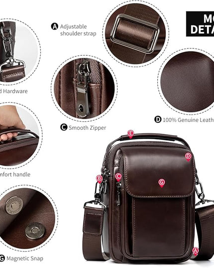 Augus Leather Small Messenger Bag For Men Crossbody Handbag Shoulder Sling Travel Bags for Men Purse Daypack Magnetic Buckle