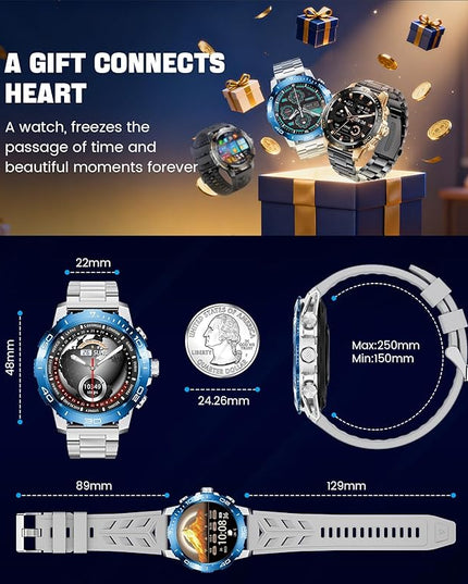 LIGE Smart Watches for Men, Make/Answer Call, 600mAH Battery, 200+ Sports Modes, 1.43" AMOLED Fitness Watch with Heart Rate/Sleep Monitor, Business Sport Smart Watch for Android iOS, Silver Blue