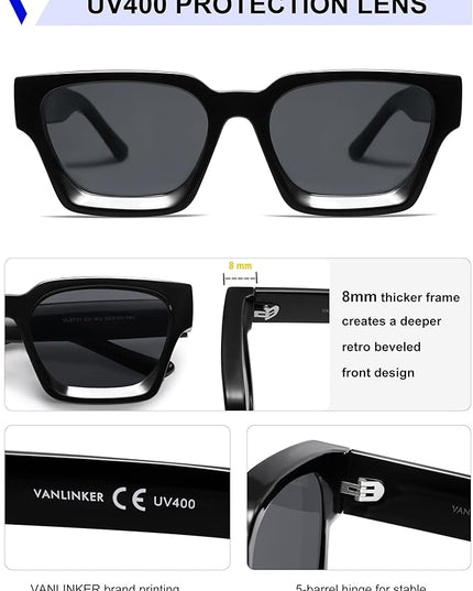 VANLINKER Thick Square Sunglasses for Men Women Retro Chunky Rectangle Shades UV400 Protection VL9731