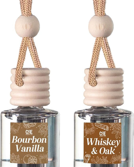 CANDECraftCo Car Air Hanging Fragrance Oil, Car Auto Freshener for Essential Oils, Scents Fragrance Aromatherapy Automobile Diffuser, Long Lasting (Bourbon Vanilla + Whiskey Oak)