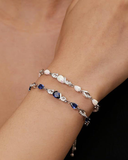 FANCIME Birthstone Teardrop Tennis Bracelet for Women, Sterling Silver 9x7mm main Gemstone Bolo Adjustable Chain Bracelet Fine Jewelry Birthday Gifts for Women Mom Wife Her