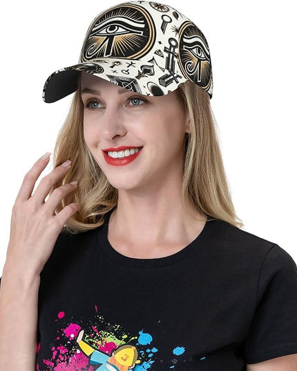 Unisex Fashion Ancient Egypt Eye Baseball Cap Snapback, Adjustable Funny Trucker Hat for Daily Wear Black