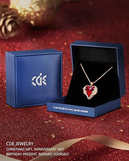 CDE Christmas Gifts for Women Angel Wings Necklace for Women with Birthstone, Love Heart Silver Tone/Gold Tone Pendant, Ideal Anniversary or Birthday Jewelry Gifts for Wife Girlfriend Her