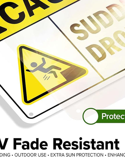 Caution Sudden Drop Off Sign, 10x7 Inches, Rust Free .040 Aluminum, Fade Resistant, Made in USA by My Sign Center