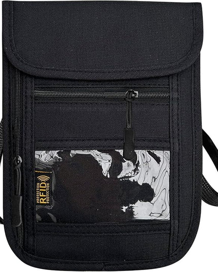 RFID Blocking Travel Neck Wallet Pouch and Passport Holder, Travel Neck Pouch Passport Holder for Women & Men - Black