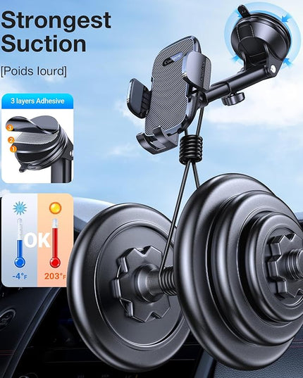 Coolpow 3-in-1 Car Phone Holder Mount【Strongest Suction & Military-Grade】 Cell Phone Holders for Your Car Dashboard Phone Holder Automobile Cradle Truck Mount Stand for iPhone Android All Smartphones
