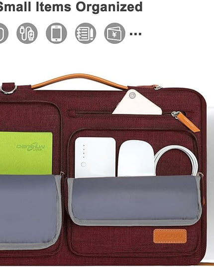 MOSISO 360 Protective Laptop Shoulder Bag,15 inch Computer Bag Compatible with MacBook Air M4 M3 M2/Pro A1990 A1707, Dell XPS Plus,Side Open Messenger Bag with 4 Zipper Pockets&Handle, Wine Red