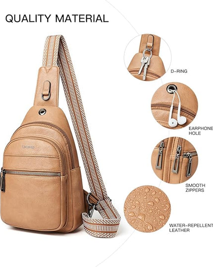 Sling Bag For Women Faux Leather Small Casual Daypack Backpack Fanny Pack Crossbody Chest Bags Purse