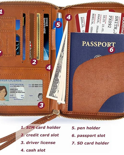 Passport Holder for Travel, Passport Holder Cover Wallet for Women Men With Rfid Blocking, PU Passport Book Card Holder Case - Travel Essentials Accessories Brown