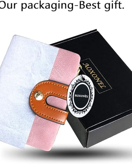 AOXONEL Women's Rfid Small Bifold Leather Wallet Ladies Mini Zipper Coin Purse id card Pocket,Slim Compact Thin