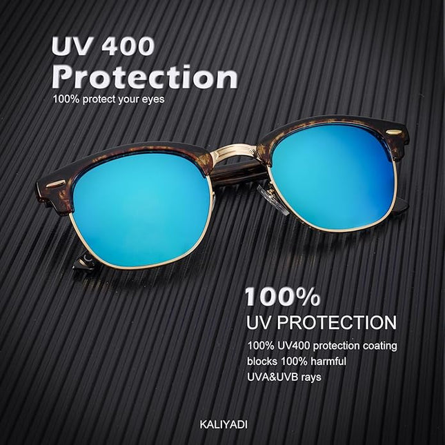 KALIYADI Polarized Sunglasses for Men and Women Semi-Rimless Frame Driving Sun glasses UV Blocking