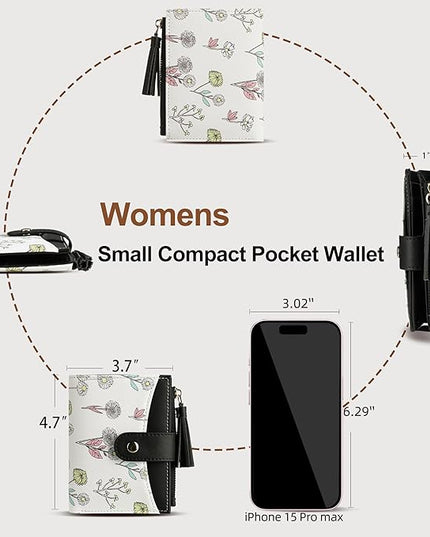 yiijay Small Wallet for Women RFID Blocking Tassle Bifold Slim Thin Leather Wallet Credit Card Holder Wallet Ladies Mini Wallet with Zipper Pocket
