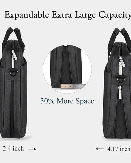 Voova Laptop Bag Case 17 17.3 Inch Computer Sleeve Messenger Bag with Shoulder Strap Expandable Waterproof Large Capacity Business Briefcase for Work Travel Fit 17-18” Laptop, Men Women, Black