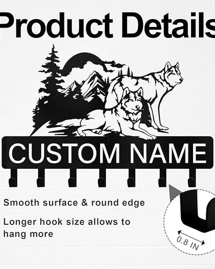 Kotagi Personalized Key Holder Wall Mounted, Custom Name Wolf Keys Hooks for Wall, Animal Theme Coat Hook Key Rack, Wall Hanging Decorative, Wall Mount Hanger Rack for Bedroom, Entryway, Kitchen