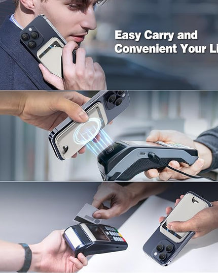Mag-Safe Wallet Magnetic Wallet for iPhone Lightweight Magnetic Phone Wallet Stand Adjustable Leather Magnetic Card Holder for iPhone 16/15/14/13/12 Series, Size Not for iPhone Mini (Grey)