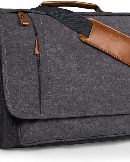 ESTARER Laptop Messenger Bag 17-17.3 Inch Water-resistant Canvas Shoulder Bag for Work College, Grey