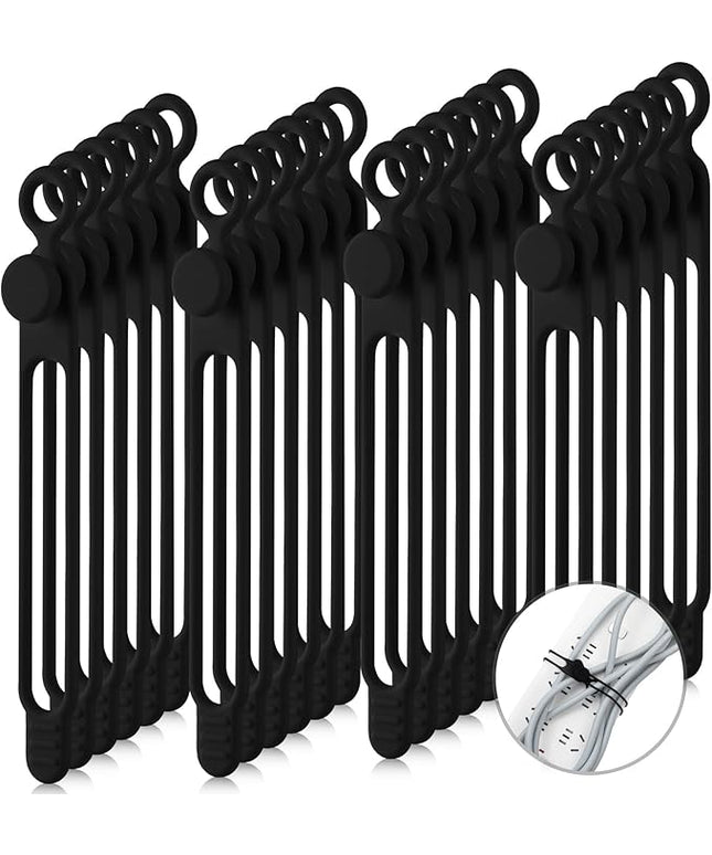 Nuanchu 40 Pcs Silicone Cable Ties Reusable Holder Adjustable Straps Multipurpose Charging Cable Organizer for Fastening Charging Cords Wires(7.1 Inch,Black)