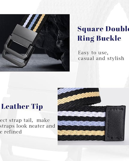 SANSTHS Canvas Belt with Double Ring Buckle, Fabric Web Belt for Women Men Double Ring for Outdoor & Casual Wear