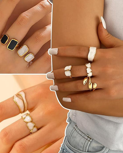KISS WIFE Goldenen Silvery Black Kunckle Rings Set for Women, Dainty Simple Trendy Cute Stackable Finger Rings Pack, Perfect for Stacking Layering on Thumb and Knuckle, Mixed Size, Jewelry Gift