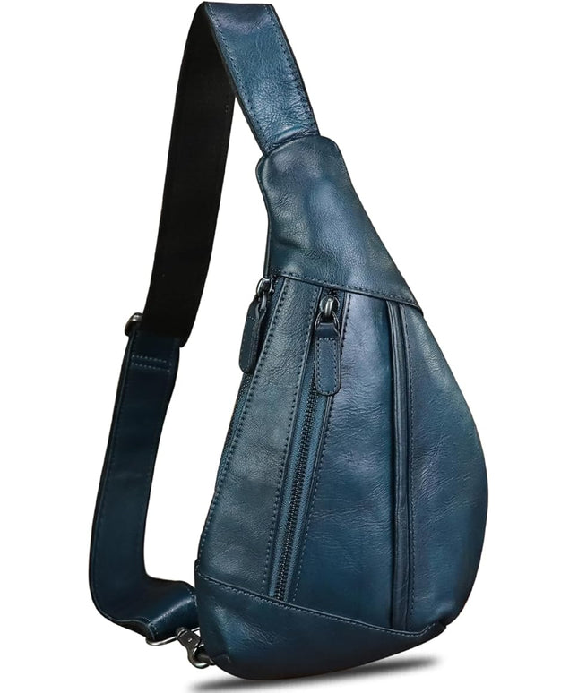 LRTO Genuine Leather Sling Bag for Men and Women Vintage Real Leather Crossbody Chest Bags Backpack Purse for Travel Hiking
