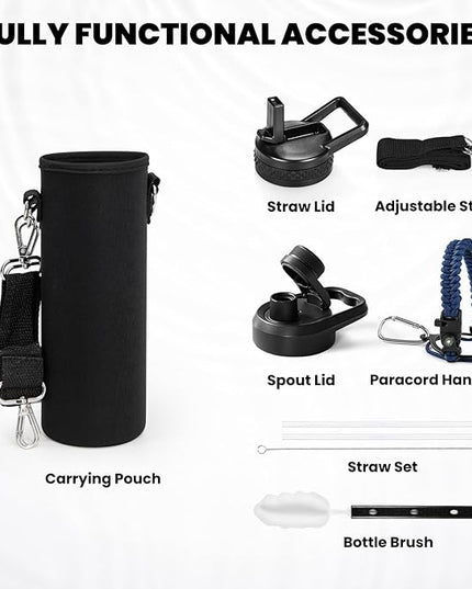 Insulated Water Bottle 20 oz, Triple Wall Vacuum Stainless Steel (Cold for 48 Hrs), Leak Proof & Non-BPA, Kids Water Bottle Jug for School with Straw Spout Lids, Navy Blue